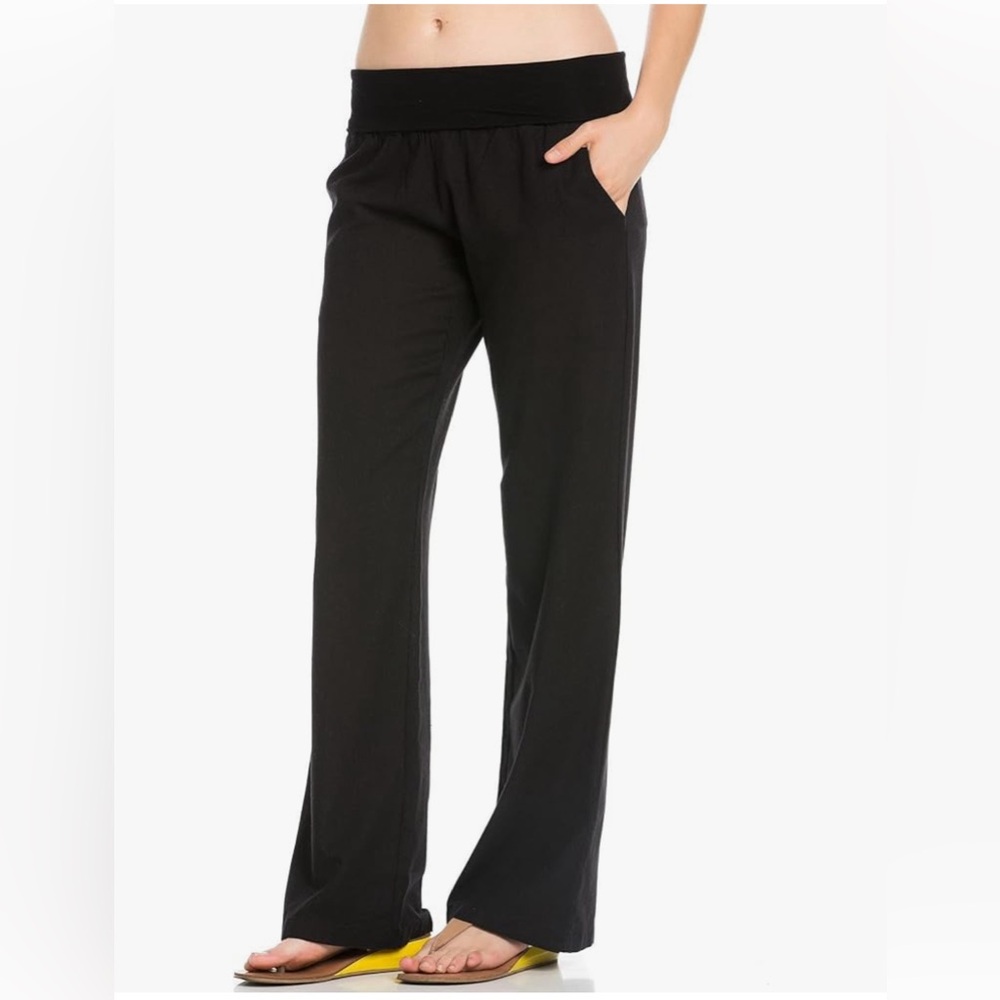 Poplooks liken pants w/roll down waistband and pockets